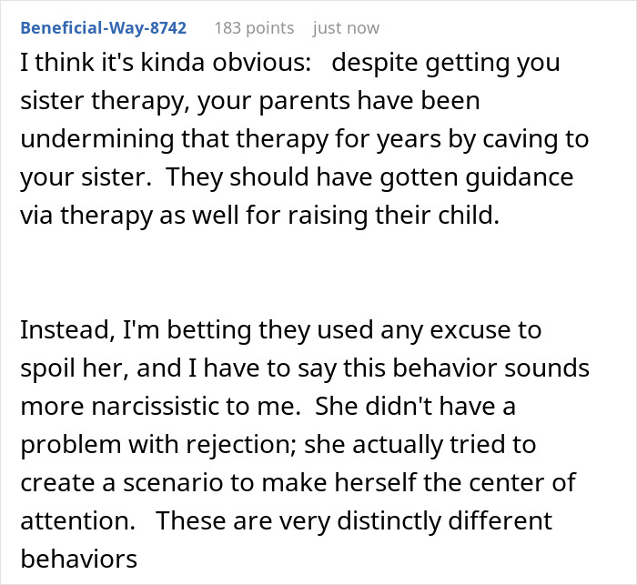 Man rejects sister's idea for big wedding, causing family conflict due to her rejection sensitive dysphoria. Man rejects sister's idea for big wedding, causing family conflict due to her rejection sensitive dysphoria.