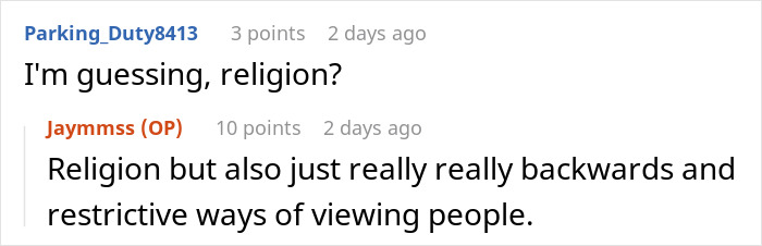 Screenshot of a Reddit conversation discussing traditional gender roles and frustration over refusal to cook for family.