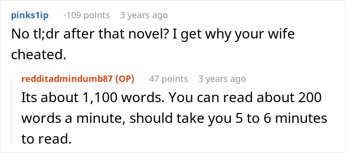 Reddit conversation snippet showing a man happy after his ex wife caught cheating in a text discussion.