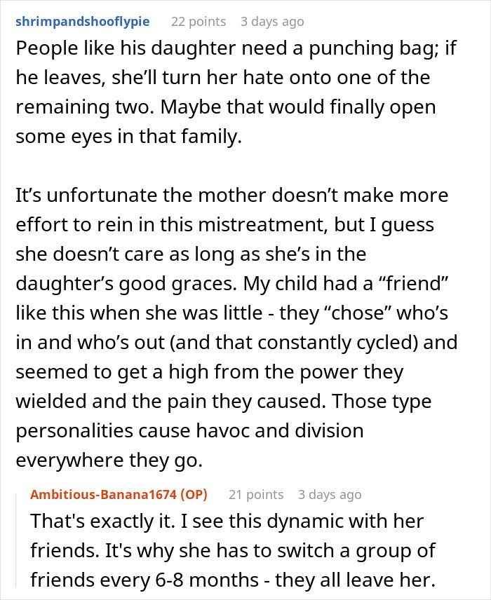 Reddit conversation discussing a man enduring a teen’s rude attitude and considering leaving his family over ongoing mistreatment.