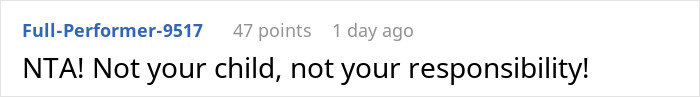 Screenshot of a Reddit comment stating a guy snaps saying his girlfriend's son is not his responsibility.
