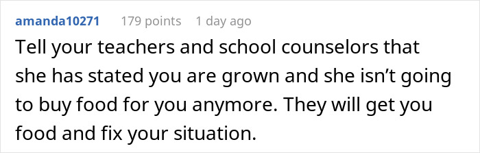 Screenshot of a Reddit comment discussing a mom retiring from parenting and making kids buy their own food. Screenshot of a Reddit comment discussing a mom retiring from parenting and making kids buy their own food.
