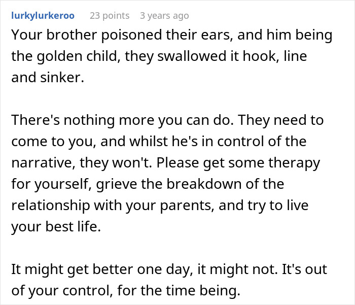 Alt text: Reddit comment discussing entitled parents ignoring autistic brother’s creepy behavior and treating him as a golden child.