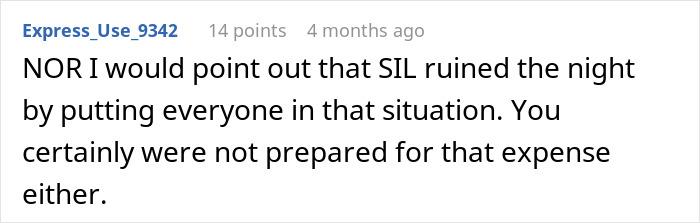 Comment text on a white background discussing a rich man refusing to pay for a cake his SIL ordered secretly. Comment text on a white background discussing a rich man refusing to pay for a cake his SIL ordered secretly.