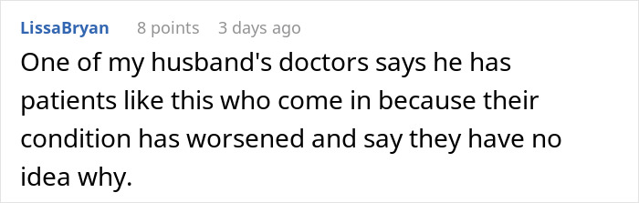Screenshot of an online comment about a woman's eating habits affecting her coworker and worsening health conditions. Screenshot of an online comment about a woman's eating habits affecting her coworker and worsening health conditions.