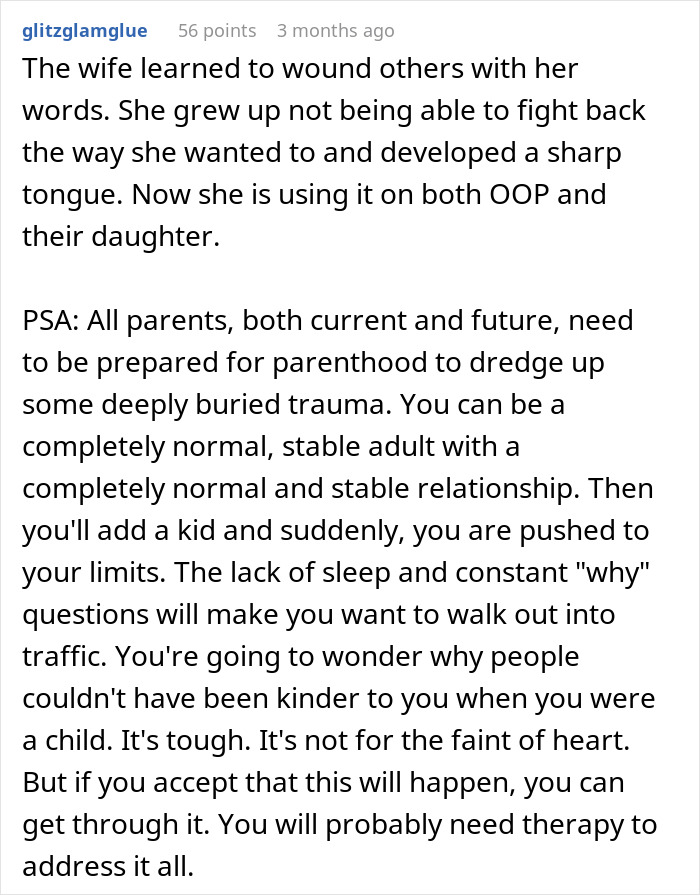 Comment explains wife’s sharp words and the emotional pain felt by man feeling like a single parent due to her work focus. Comment explains wife’s sharp words and the emotional pain felt by man feeling like a single parent due to her work focus.