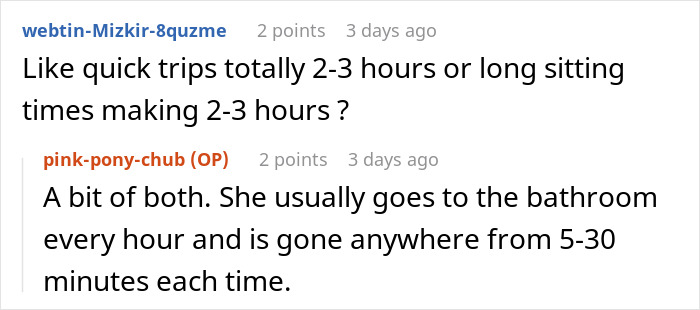 Online conversation about woman who eats what she shouldn’t and coworker dealing with the consequences at work. Online conversation about woman who eats what she shouldn’t and coworker dealing with the consequences at work.