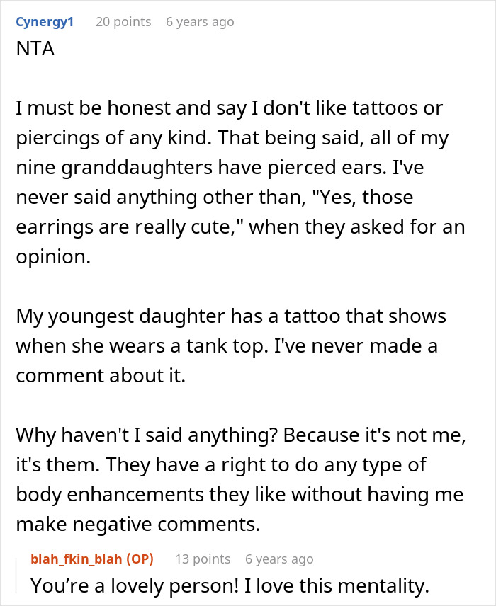 Lady talks about nose ring and bull comparison while grandkid playfully calls her Ronald McDonald in reply.