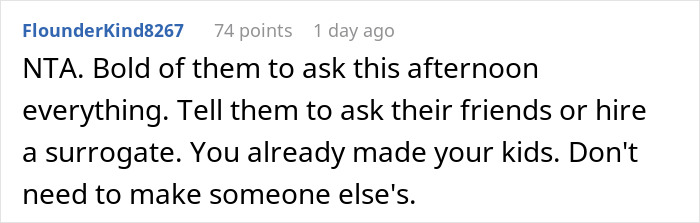 Reddit comment discussing a cheating husband furious at ex-wife for not caring that his mistress is infertile. Reddit comment discussing a cheating husband furious at ex-wife for not caring that his mistress is infertile.