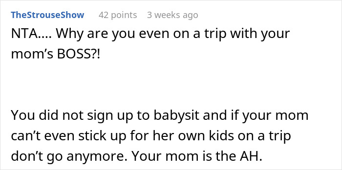 Comment discussing a teen unfairly blamed for not stopping a kid from running into traffic on a trip.