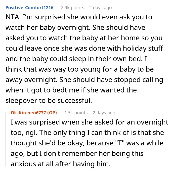 Comments from a friend babysitting overnight, highlighting mom's anxiety and frequent panic calls during the night. Comments from a friend babysitting overnight, highlighting mom's anxiety and frequent panic calls during the night.