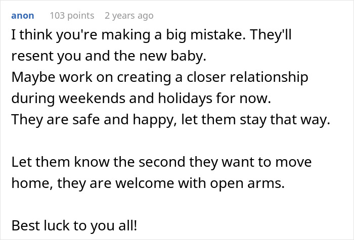Woman asking stepchildren about living at home or attending boarding school, seeking advice on family relationships. Woman asking stepchildren about living at home or attending boarding school, seeking advice on family relationships.