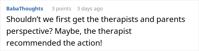 Comment discussing therapists and parents perspective on curing daughter's depression by removing mattress and calling her lazy for sleeping in
