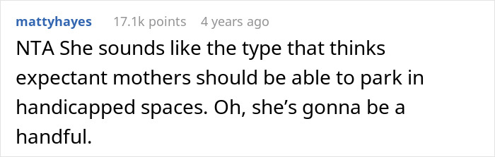 Screenshot of a Reddit comment discussing a mother-in-law telling daughter-in-law the world doesn’t revolve around pregnancy complaints.