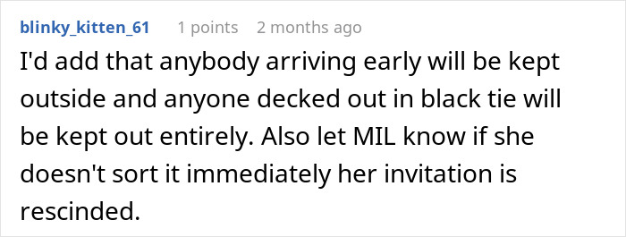 Screenshot of a Reddit comment discussing a bride shocked after MIL sends secret wedding invites to protect family image.