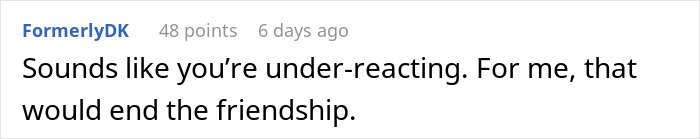 Screenshot of a social media comment reacting to a dispute about a borrowed dress altered without permission and the $90 fee.