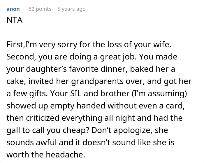 Grieving dad making daughter’s birthday special with dinner and cake while SIL mocks him for spending less money