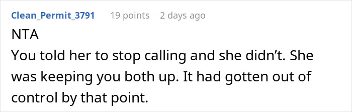 Screenshot of an online comment thread discussing a friend agreeing to babysit overnight and a mom’s frequent panic calls.