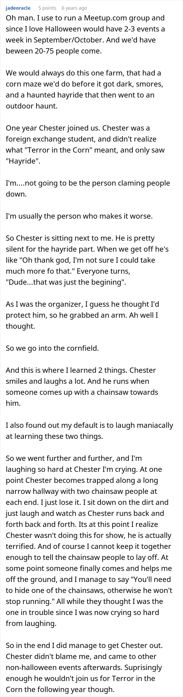 Text describing a humorous haunted hayride experience highlighting scared kids and entitled parents ignoring their fears. Text describing a humorous haunted hayride experience highlighting scared kids and entitled parents ignoring their fears.