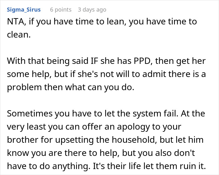 Comment discussing stay-at-home mom reality check and the impact of postpartum depression and household responsibilities.