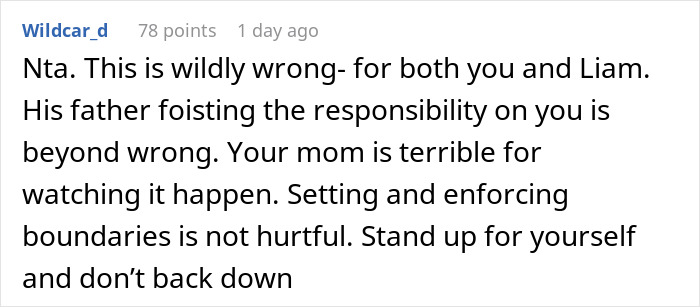 Reddit comment explaining why a guy wrongly assumes responsibility for his girlfriend’s son and is shocked after setting boundaries.