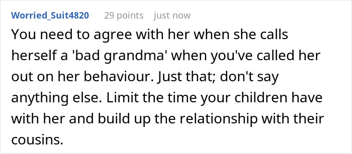 Comment discussing a mother-in-law admitting to having a favorite grandchild and treating others like burdens, causing family tension. Comment discussing a mother-in-law admitting to having a favorite grandchild and treating others like burdens, causing family tension.