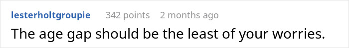 Comment highlighting that the age gap between partners should not be a major concern in relationships.