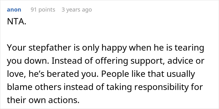 Comment discussing stepfather accusing woman of being poor and accusing her of flexing wealth by giving cars and cash. Comment discussing stepfather accusing woman of being poor and accusing her of flexing wealth by giving cars and cash.