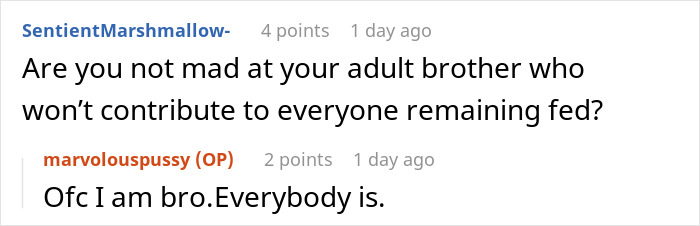 Screenshot of a Reddit conversation where a 17-year-old discusses their mom retiring from parenting and kids buying food. Screenshot of a Reddit conversation where a 17-year-old discusses their mom retiring from parenting and kids buying food.