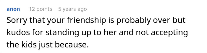 Screenshot of a text comment about a friend not understanding why clingy children can’t be brought on vacation. Screenshot of a text comment about a friend not understanding why clingy children can’t be brought on vacation.