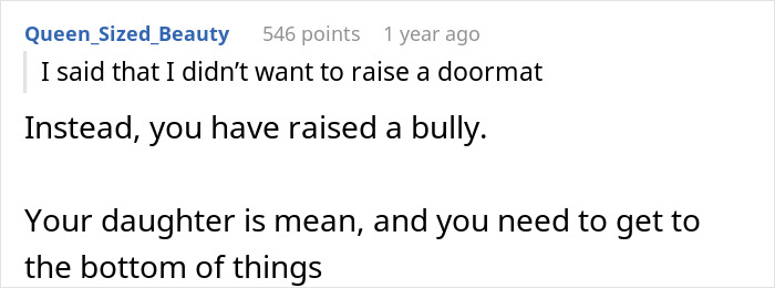 Screenshot of online comment discussing a 13-year-old refusing to invite one girl, sparking backlash over mean behavior. Screenshot of online comment discussing a 13-year-old refusing to invite one girl, sparking backlash over mean behavior.