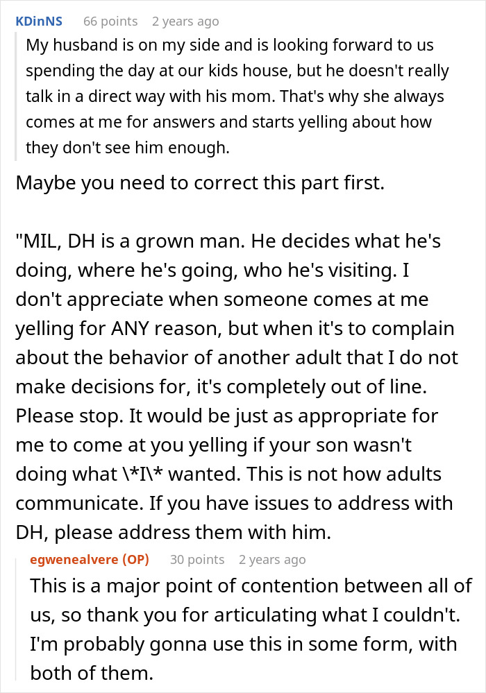 Commenter advising how to handle MIL’s outburst over Thanksgiving plans with her kid, emphasizing adult communication. Commenter advising how to handle MIL’s outburst over Thanksgiving plans with her kid, emphasizing adult communication.