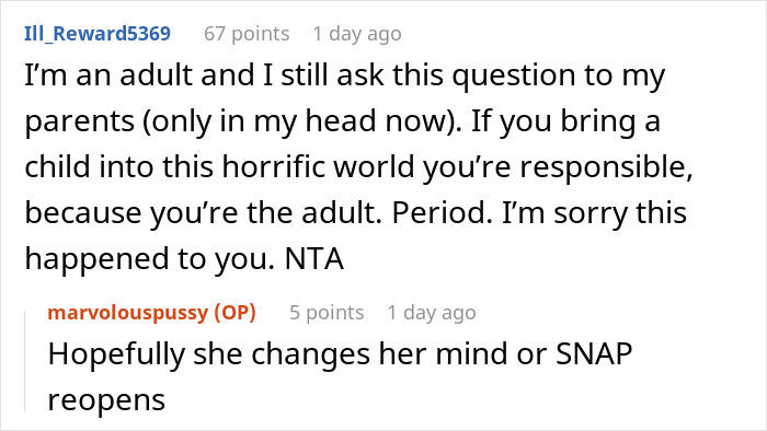 Screenshot of an online discussion about a 17-year-old calling out mom for retiring from parenting responsibilities. Screenshot of an online discussion about a 17-year-old calling out mom for retiring from parenting responsibilities.