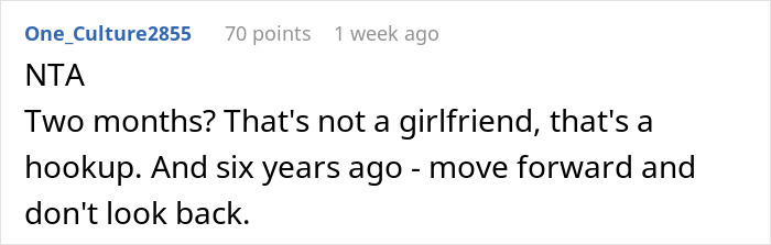 Screenshot of a forum comment discussing a man refusing to visit his terminally ill ex-girlfriend who cheated on him. Screenshot of a forum comment discussing a man refusing to visit his terminally ill ex-girlfriend who cheated on him.