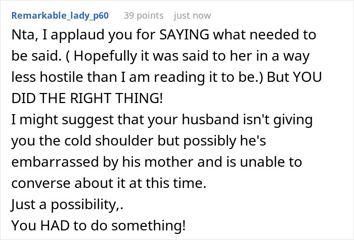 Reddit comment praising confrontation with MIL who hogged Thanksgiving food and pouted when challenged by daughter-in-law.