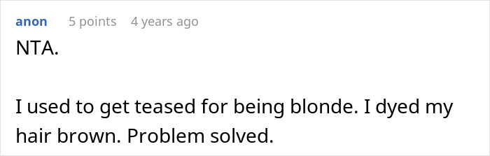 Comment on a forum discussing dyeing hair orange and classmate drama, mentioning hair color change to brown to avoid teasing. Comment on a forum discussing dyeing hair orange and classmate drama, mentioning hair color change to brown to avoid teasing.