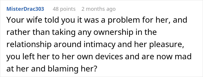 Screenshot of a social media comment discussing issues of intimacy and relationship problems between husband and wife.