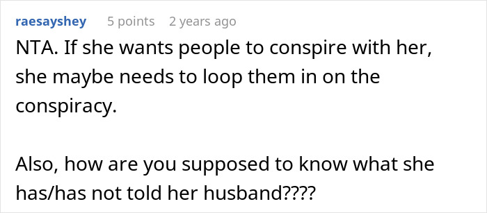 Screenshot of an online comment discussing friendship issues after a woman exposes a secret to her husband.