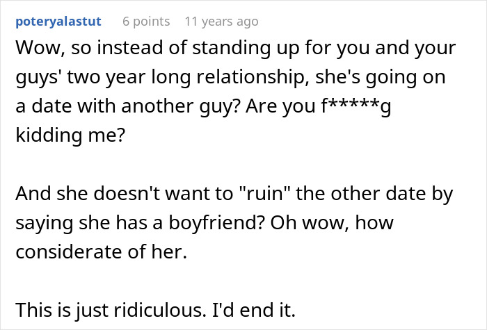 Screenshot of a Reddit comment criticizing a mom who interfered with her daughter’s happy relationship by sending her on a date.