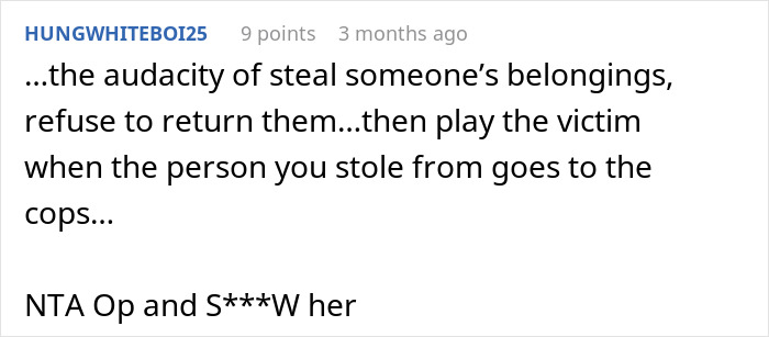 Screenshot of a forum comment discussing refusing to return a coworker’s expensive jacket and the audacity of stealing belongings. Screenshot of a forum comment discussing refusing to return a coworker’s expensive jacket and the audacity of stealing belongings.