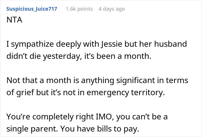 Screenshot of a Reddit comment discussing a mom prioritizing her widowed friend over her kids, causing husband conflict.