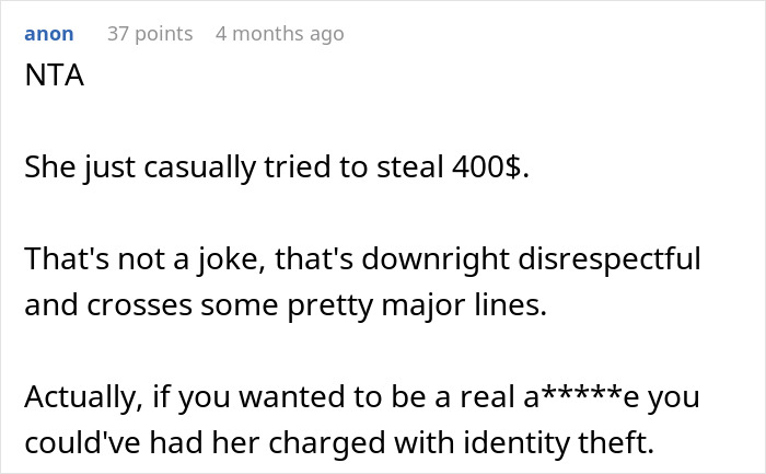 Screenshot of a forum comment discussing a rich man refusing to pay for a cake his sister-in-law ordered behind his back. Screenshot of a forum comment discussing a rich man refusing to pay for a cake his sister-in-law ordered behind his back.