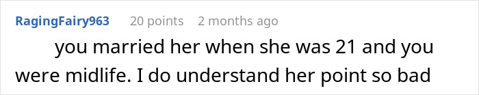 Screenshot of an online comment discussing a husband refusing intimacy for years and wife finding someone younger.