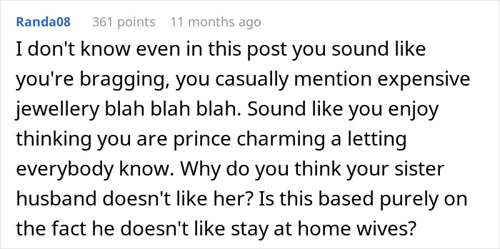 Comment discussing a guy's affection for his sick wife annoying his sister and questioning why her husband doesn't like her. Comment discussing a guy's affection for his sick wife annoying his sister and questioning why her husband doesn't like her.
