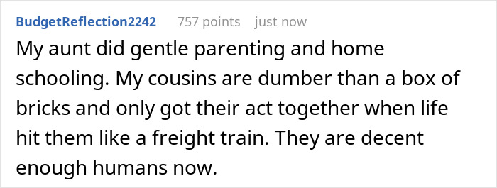 Comment about aunt using sister gentle parenting house methods and its impact on cousins’ development. Comment about aunt using sister gentle parenting house methods and its impact on cousins’ development.