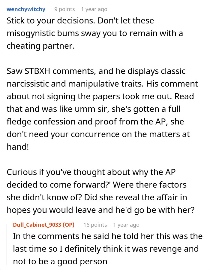 Comment discussion about man cheating during wife's pregnancy and postpartum, with claims about breaking the home. Comment discussion about man cheating during wife's pregnancy and postpartum, with claims about breaking the home.