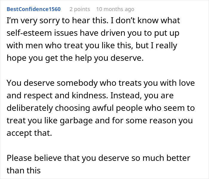 Comment expressing sympathy and advising a woman who buys expensive gifts for boyfriend&rsquo;s kids but is excluded from Christmas.