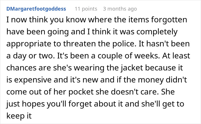 Reddit comment discussing a woman refusing to return her coworker’s expensive jacket and the ongoing dispute. Reddit comment discussing a woman refusing to return her coworker’s expensive jacket and the ongoing dispute.