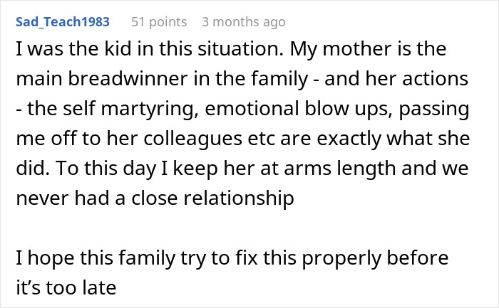 Comment about feeling like a single parent and a wife prioritizing work over family, affecting relationships. Comment about feeling like a single parent and a wife prioritizing work over family, affecting relationships.
