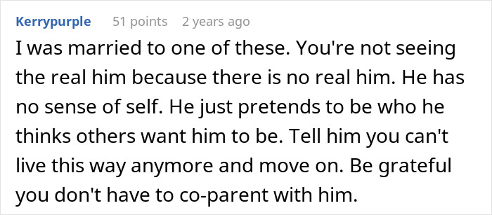 Comment about a man lying about his master’s degree, wife uncovering the truth, and the struggle with his false identity. Comment about a man lying about his master’s degree, wife uncovering the truth, and the struggle with his false identity.